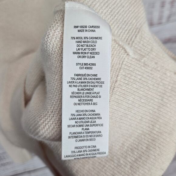 Joie Noely Wool Cashmere Sweater M Ivory Puff Sleeve Pullover Minimalist Classic - Picture 5 of 9